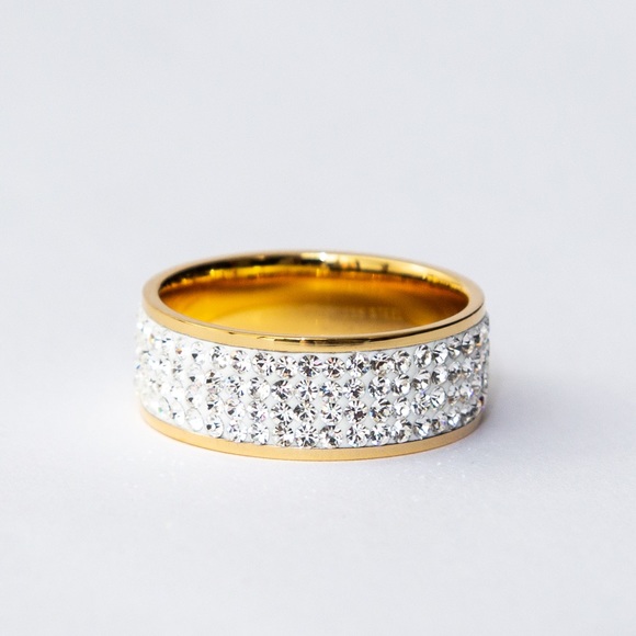 Steel by Design crystal eternity band yellow gold over stainless steel size 10 - Picture 1 of 17